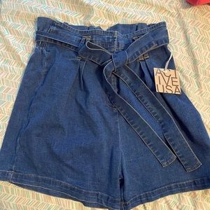 Brand new blue Jean shorts with bow, tags still on them!